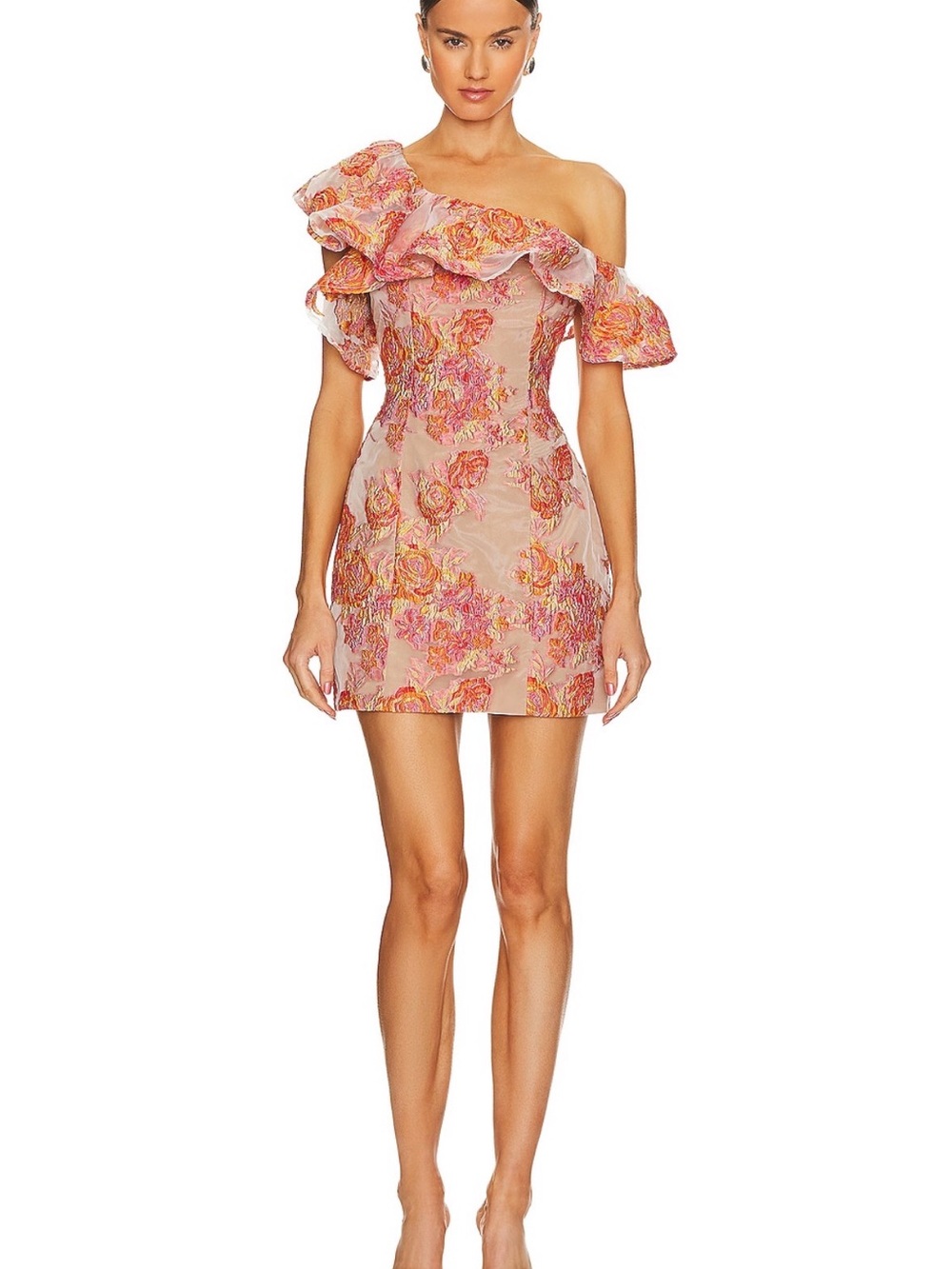Elliatt Pink Floral One-Shoulder Mini Dress